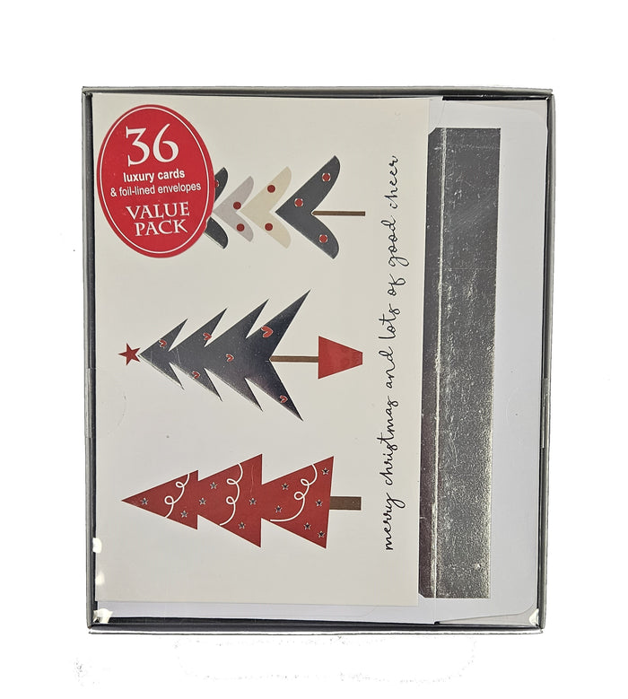 36ct - Value Pack Foil Christmas Trees Holiday Cards