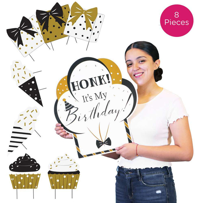 8 ct. Black & Gold Birthday Yard Signs