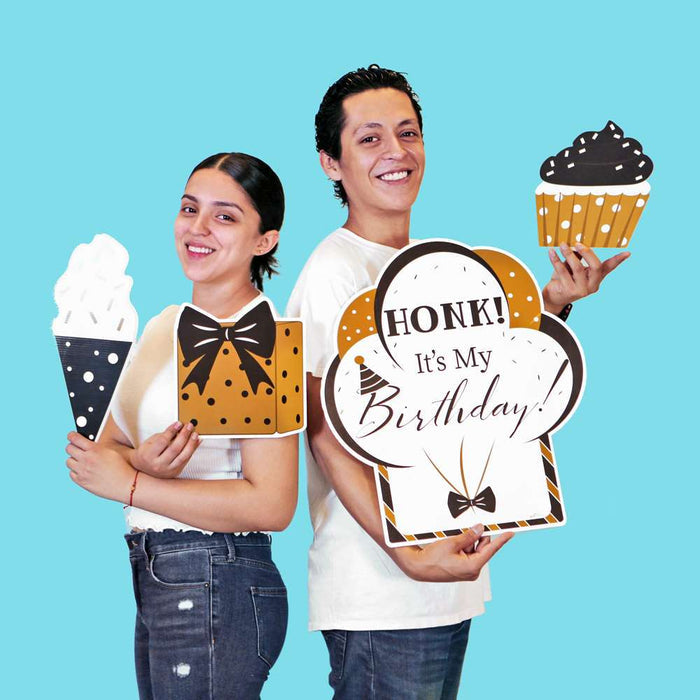 8 ct. Black & Gold Birthday Yard Signs