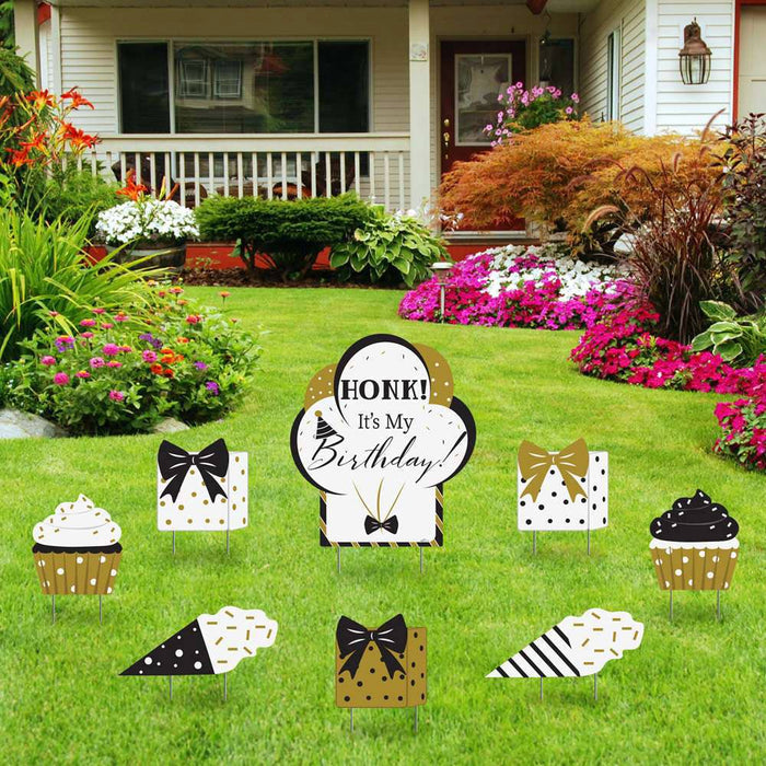 8 ct. Black & Gold Birthday Yard Signs