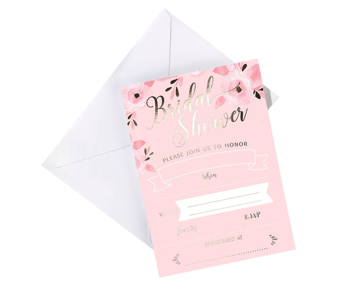 8 Pink & Gold Bridal Shower Invitations