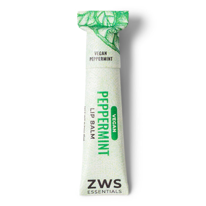 ZWS Vegan Peppermint lip balm packaging on a white background