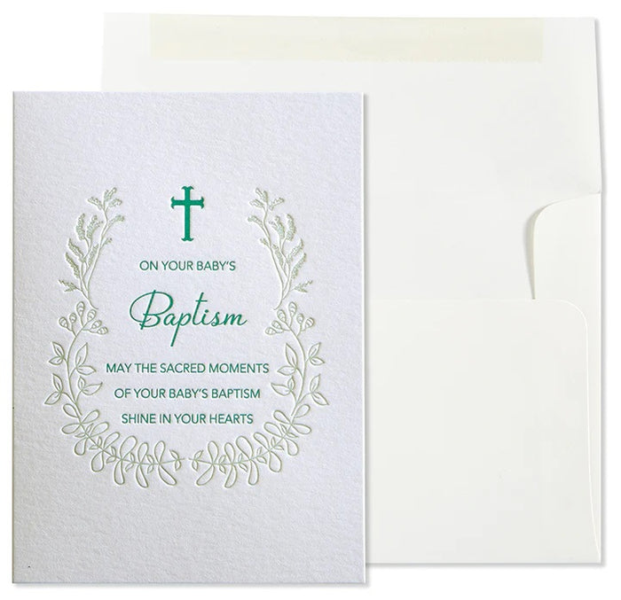 Baptism Greeting Card - Green Letterpress