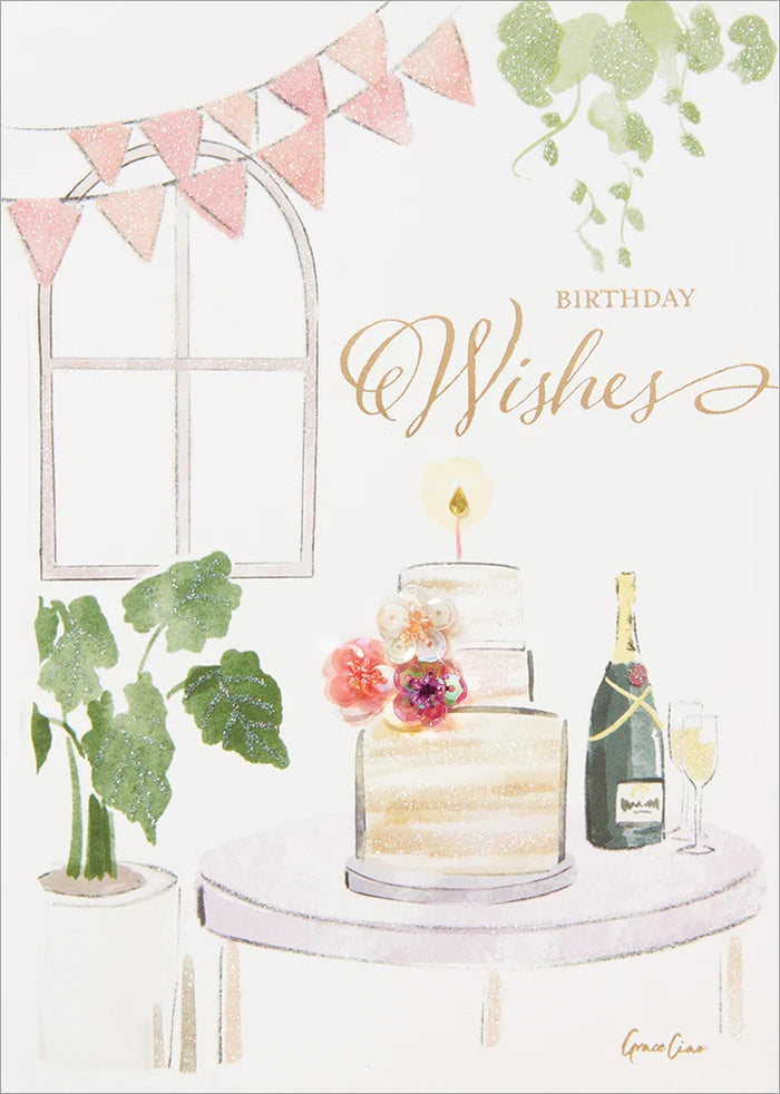 Birthday Greeting Card - Cake and Champagne