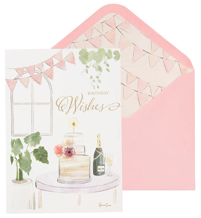 Birthday Greeting Card - Cake and Champagne