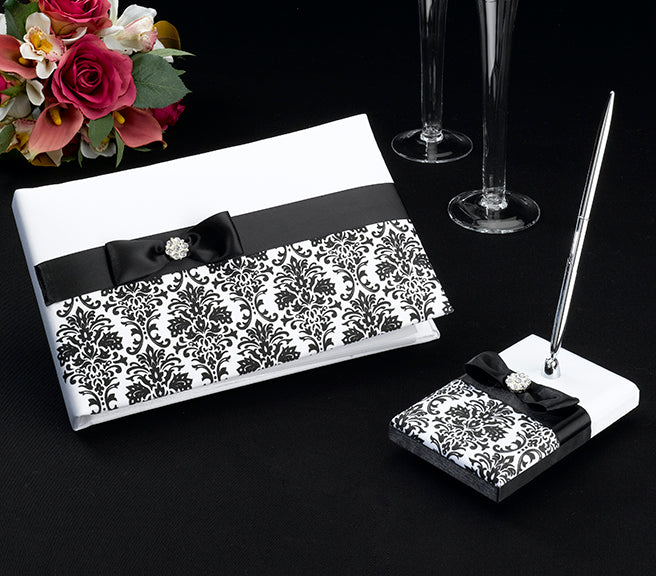Black Damask Guest Book & Pen Set
