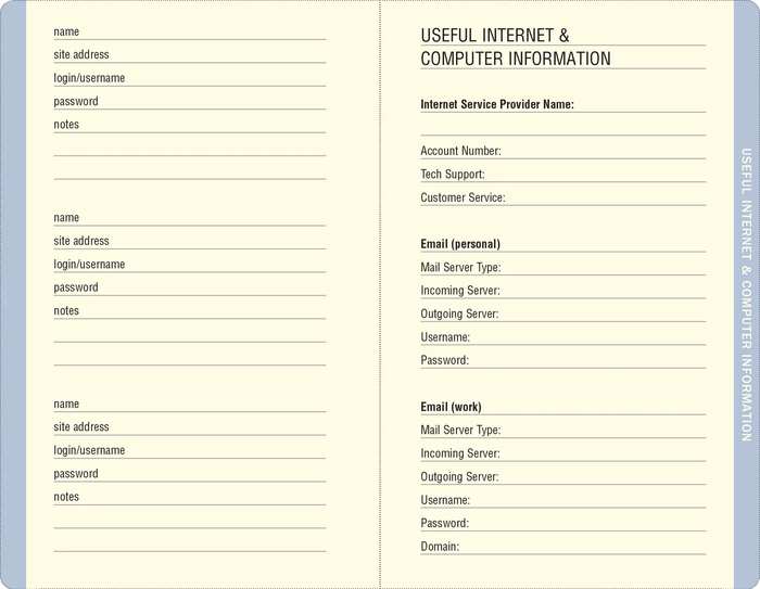 Blue Agate Internet Address & Password Logbook
