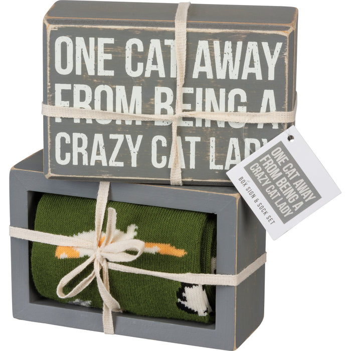 Box Sign and Sock Set - One Cat Away