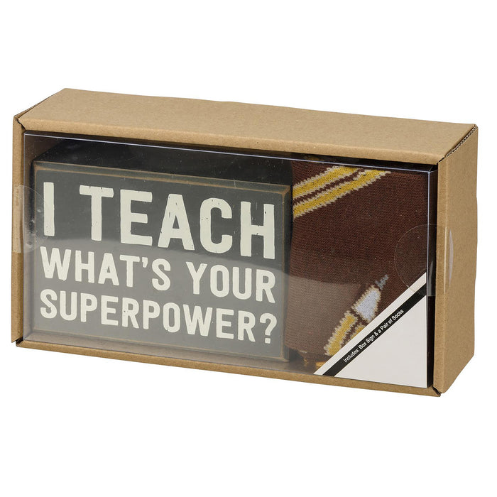 Box Sign & Sock Gift Set - I Teach