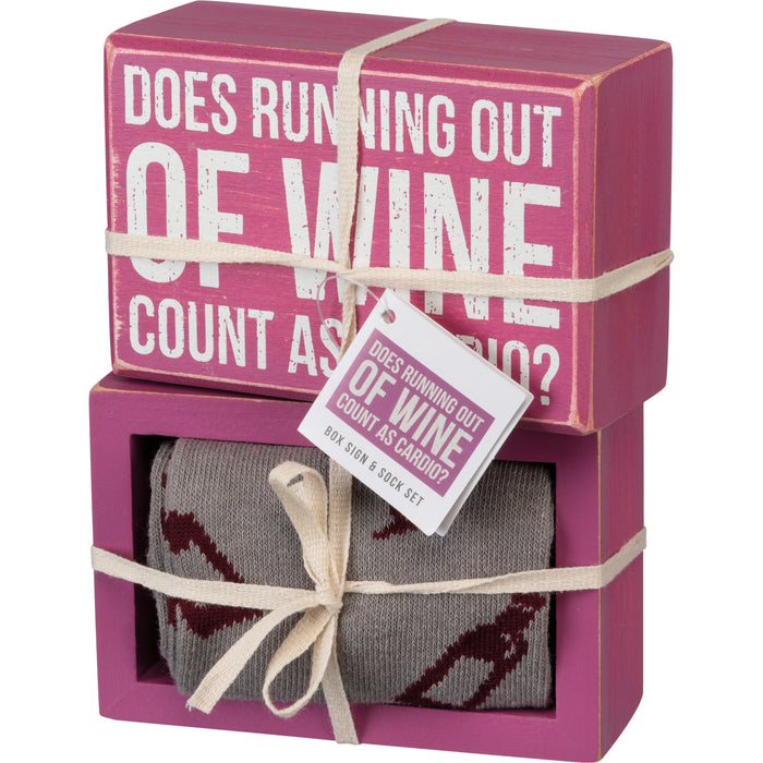 Box Sign & Sock Set - Running Out Of Wine