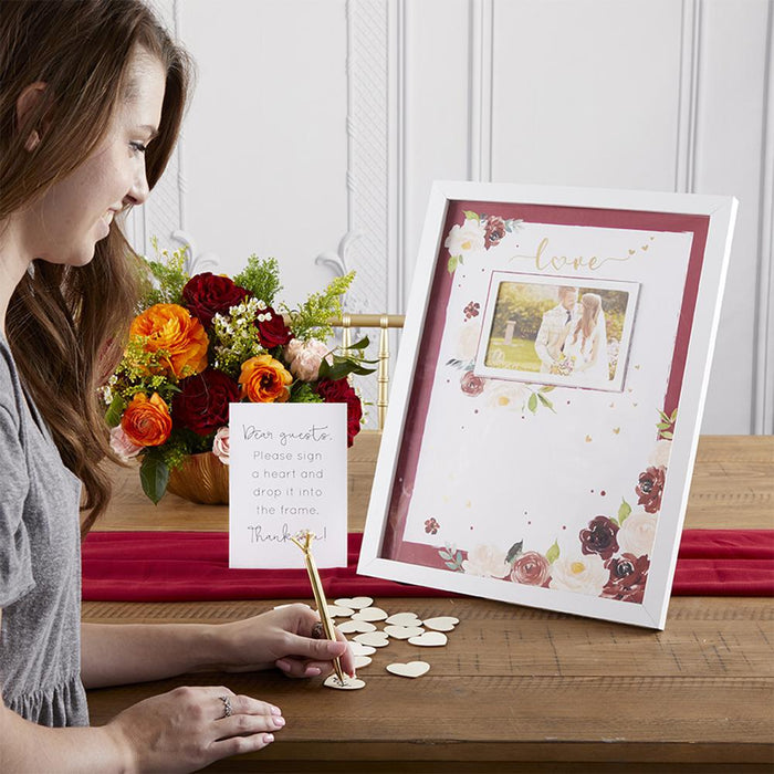 Burgundy & Blush Floral Guest Book Alternative with 75 Wood Hearts