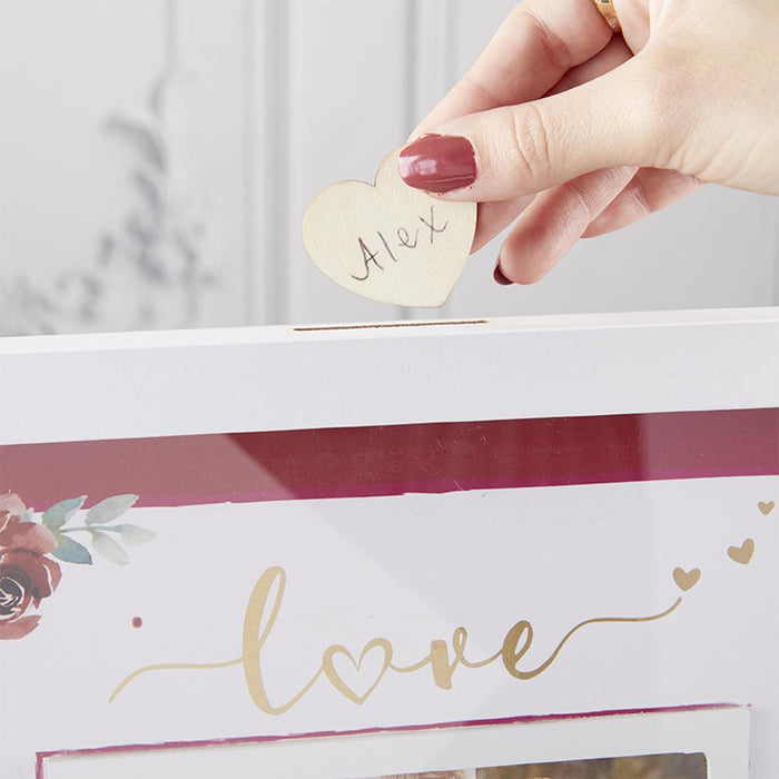 Burgundy & Blush Floral Guest Book Alternative with 75 Wood Hearts