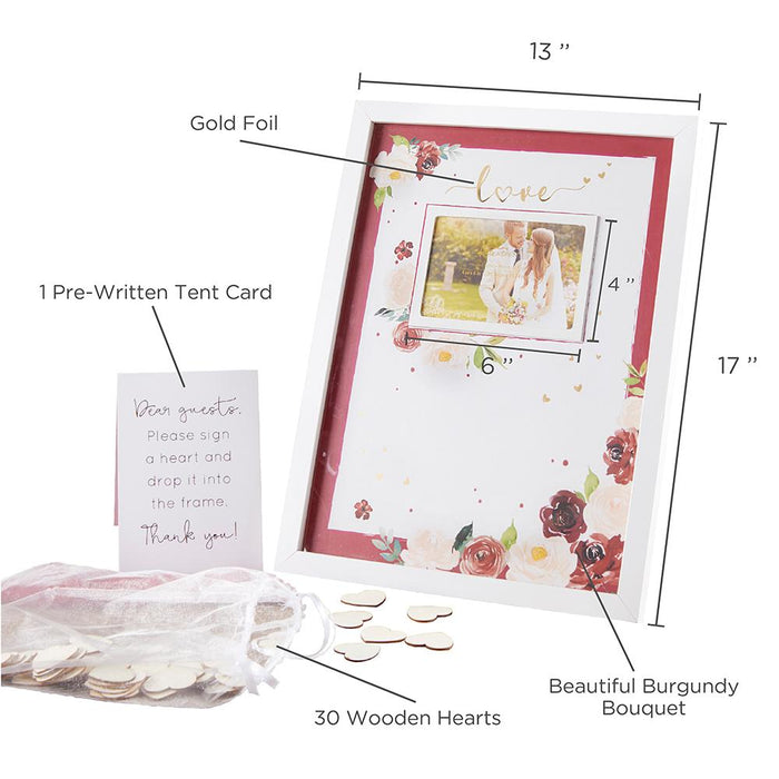 Burgundy & Blush Floral Guest Book Alternative with 75 Wood Hearts