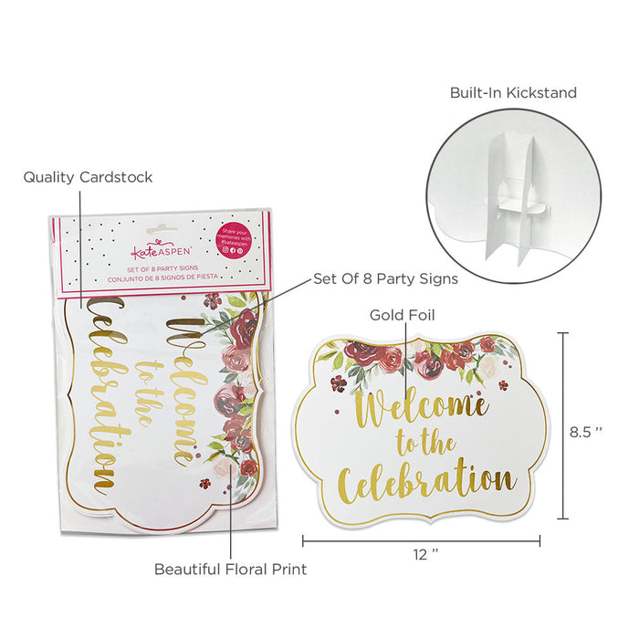 Burgundy & Blush Floral Party Sign Kit (Set of 8)
