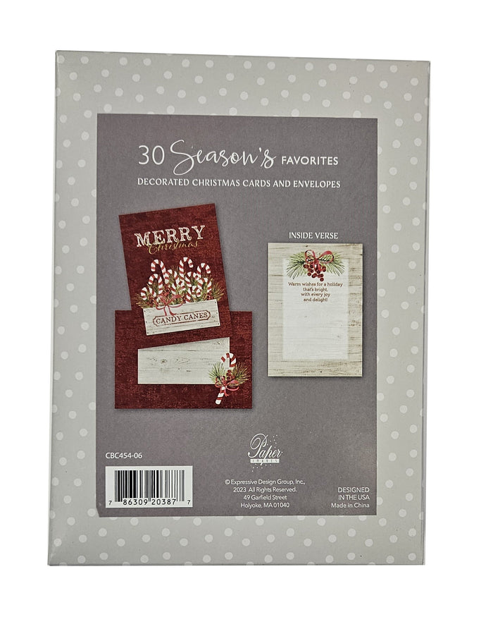 Christmas Candy Canes -  Value Pack Premium Boxed Holiday Cards - 30ct.