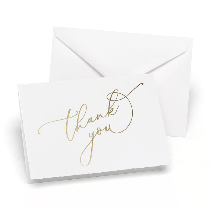 Deckled Edge Thank You Cards - 24 count - Gold Foil Script