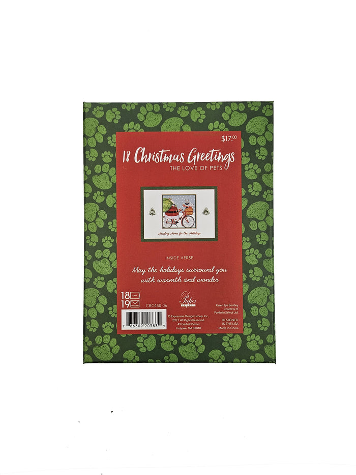 Dogs in Santa's Bicycle Basket - Premium Boxed Holiday Cards - 18ct.