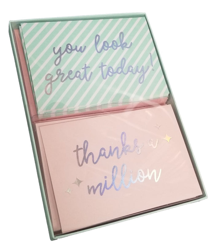 Double Boxed Notes - 16 count - Silver Foil Script