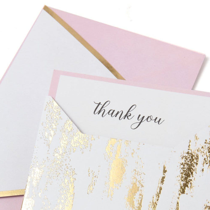 Elegant Pink with Gold Brush Strokes Thank You Cards - 10 count
