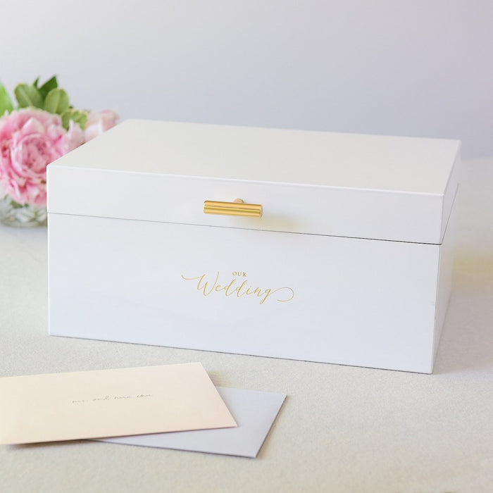 Elegant White Wooden Wedding Card Box