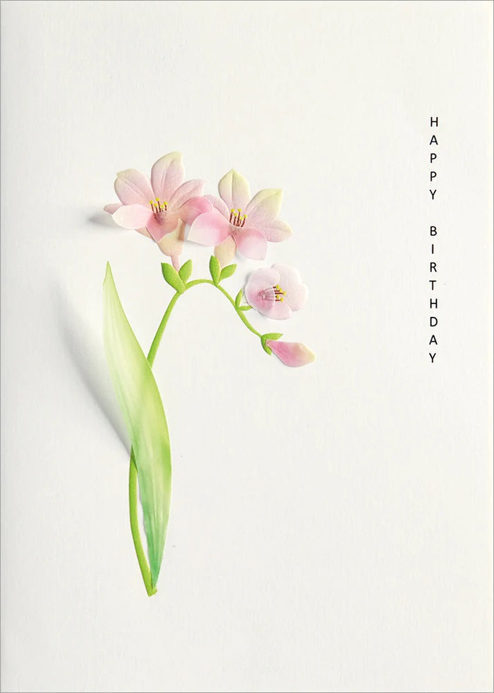 Embossed Birthday Greeting Card  - Pink Flowers