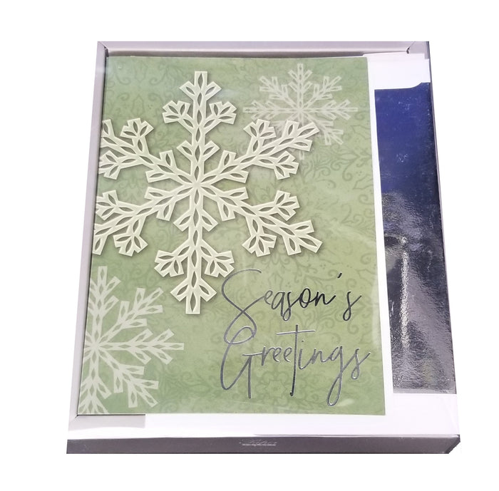 Festive Green Snowflakes - Luxury Boxed Holiday Cards - 18ct.