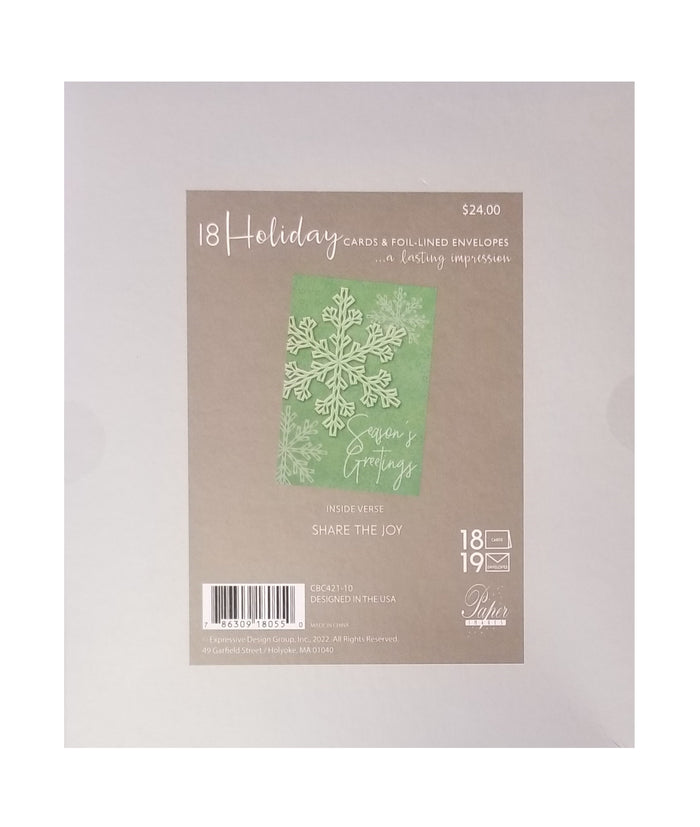 Festive Green Snowflakes - Luxury Boxed Holiday Cards - 18ct.