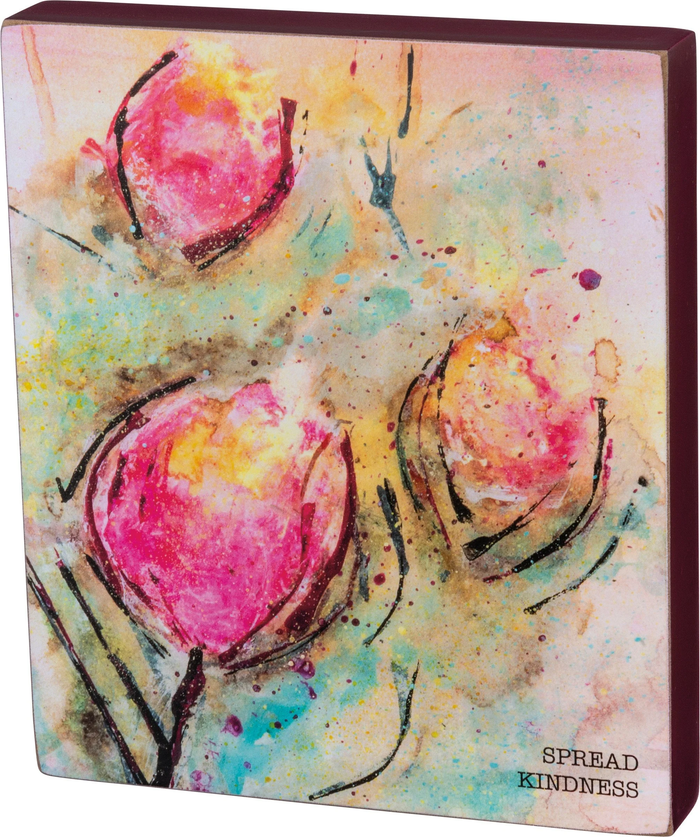 Floral Wood Block Sign - Spread Kindness
