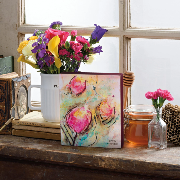 Floral Wood Block Sign - Spread Kindness