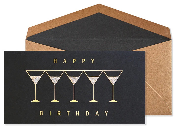 Foil Stamped Birthday Greeting Card - Row of Martinis