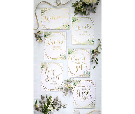 Geometric Botanical Theme Wedding Signs