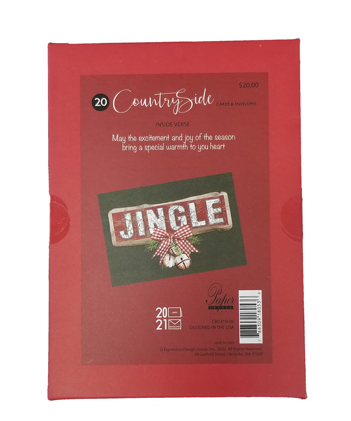 Gingham Jingle Bells - Country Christmas Boxed Card Set -  20ct