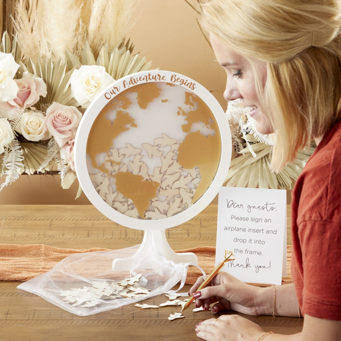 Globe - Wedding Guest Book Alternative - 100 Wooden Airplanes