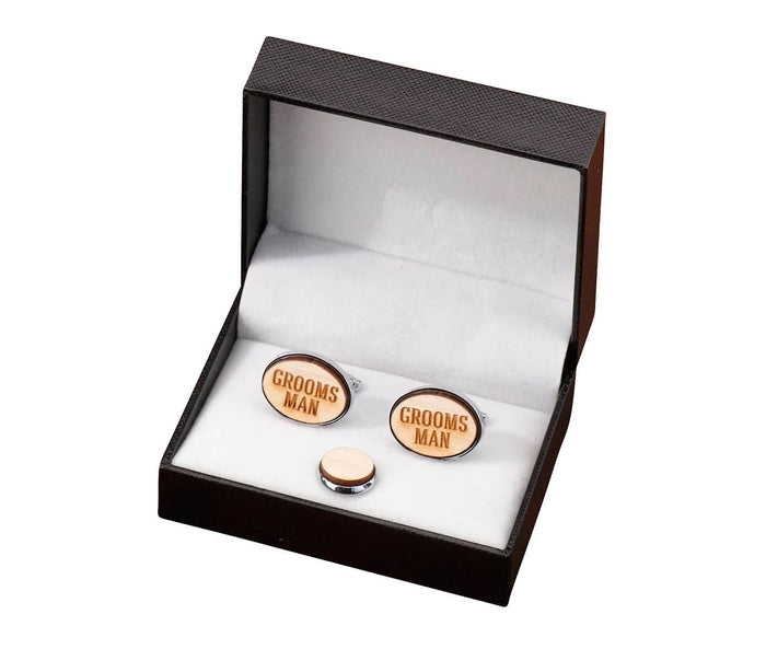 Groomsman Wood Cufflinks & Tie Tack Set