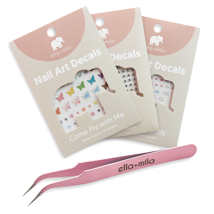 Ignorance Is Bliss nail decal bundle: three decal packs and a pink tweezer – ella+mila