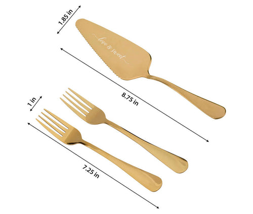 "Love is Sweet" Gold Wedding Cake Server w/ Set of Forks