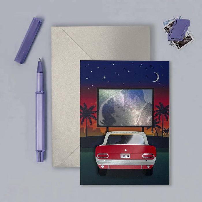 Luxury Anniversary Greeting Card - Classic Car At Drive In
