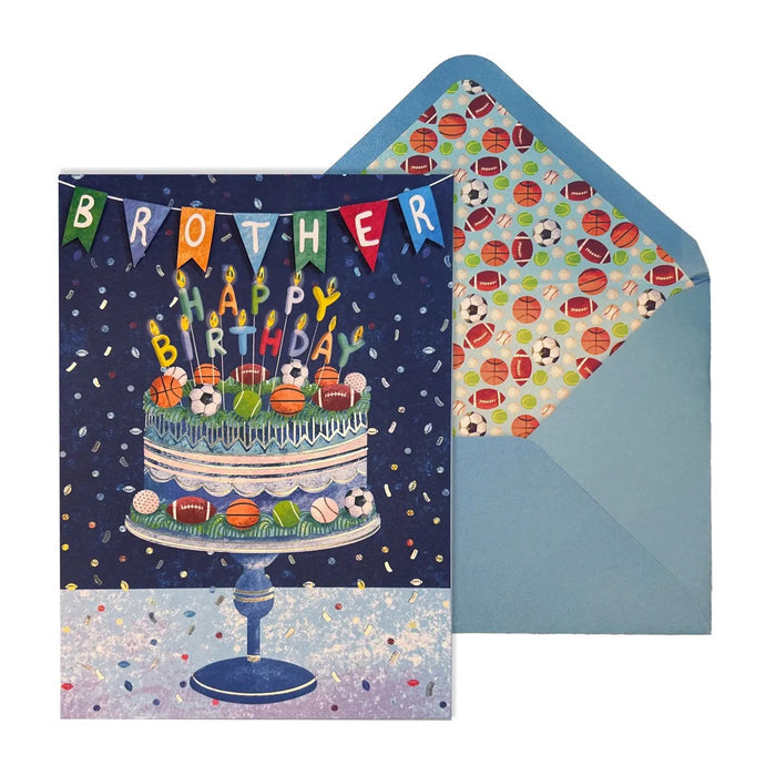 Luxury Birthday Greeting Card - Brother Sports Cake