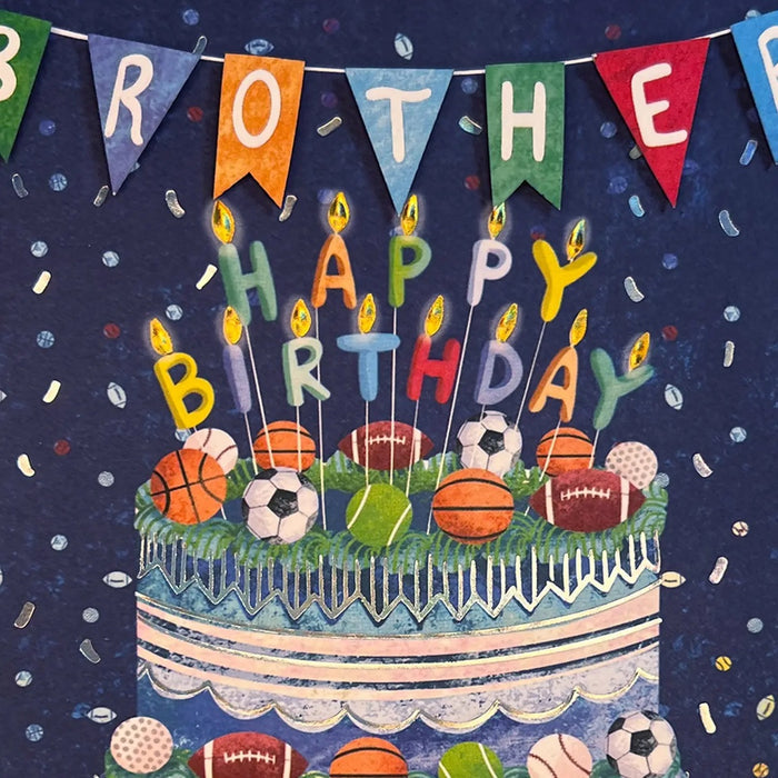 Luxury Birthday Greeting Card - Brother Sports Cake