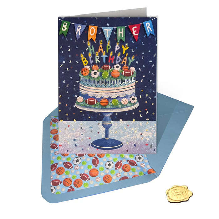 Luxury Birthday Greeting Card - Brother Sports Cake