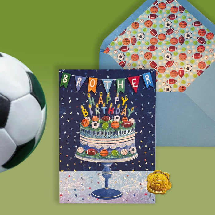 Luxury Birthday Greeting Card - Brother Sports Cake