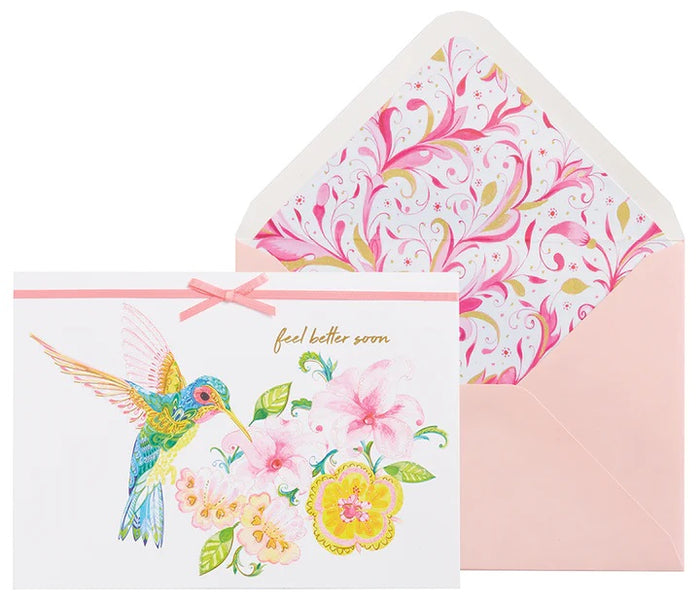 Luxury Get Well Greeting Card - Hummingbird and Lily