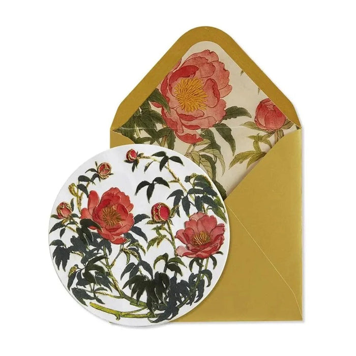 Luxury Get Well Greeting Card - Orange Flowers with Gold Embroidery