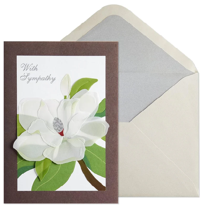 Luxury Sympathy Greeting Card - Magnolias in Vellum