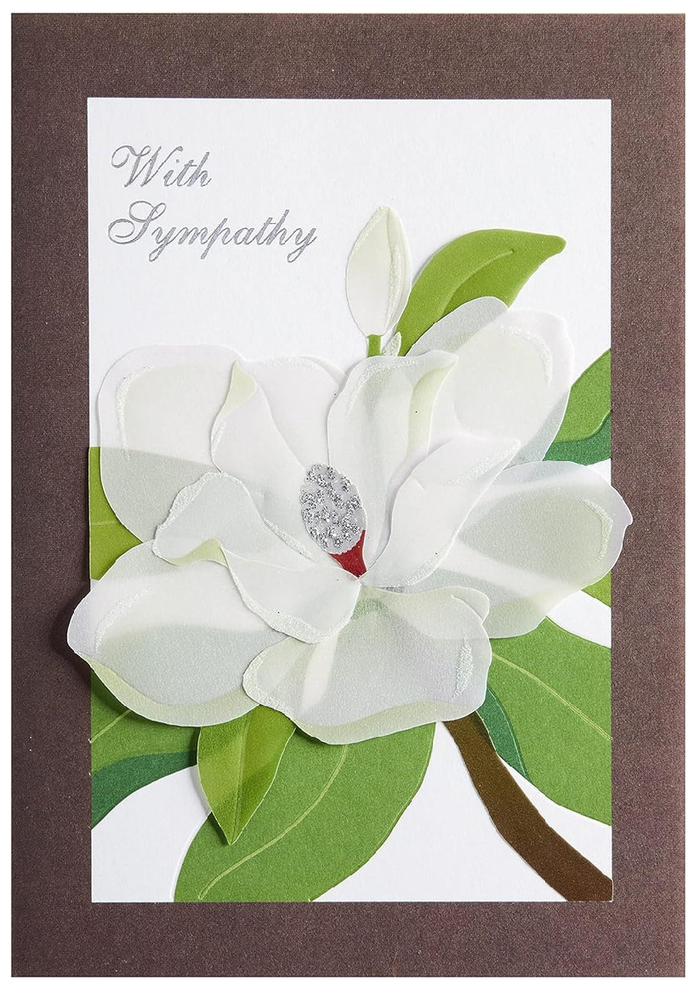 Luxury Sympathy Greeting Card - Magnolias in Vellum