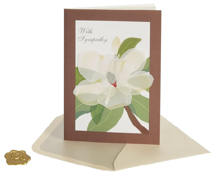 Luxury Sympathy Greeting Card - Magnolias in Vellum
