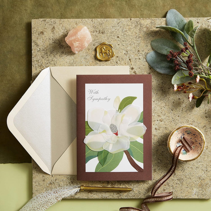 Luxury Sympathy Greeting Card - Magnolias in Vellum