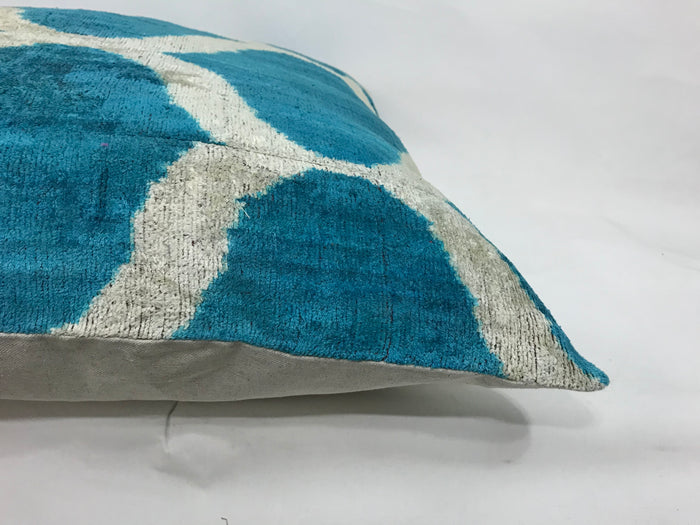 MATISSE BLUE CLASSIC - IKAT SILK/VELVET PILLOWCASE