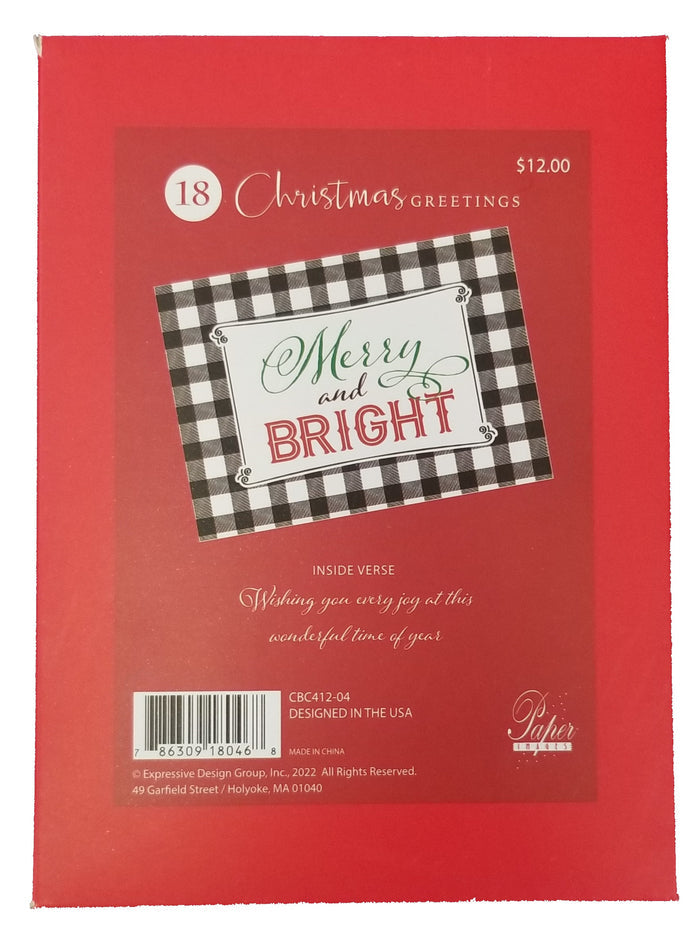 Merry and Bright Buffalo Plaid -  Premium Boxed Holiday Cards - 18ct.