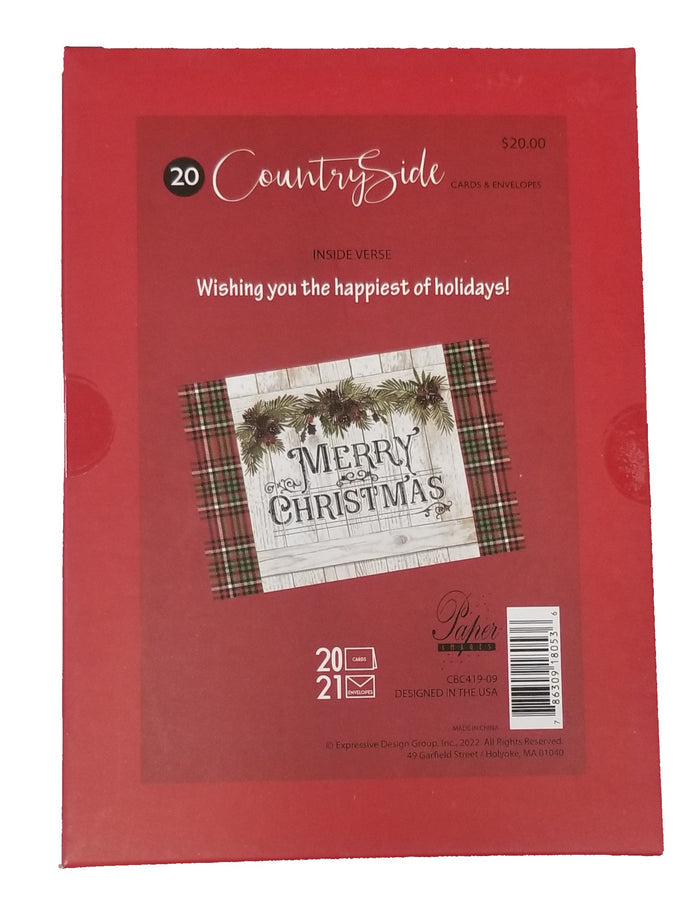 Merry Christmas Plaid - Country Christmas Boxed Card Set -  20ct